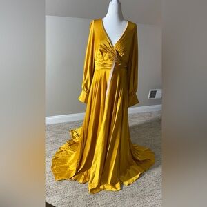 Mac Duggal Mustard Long Sleeve Gown